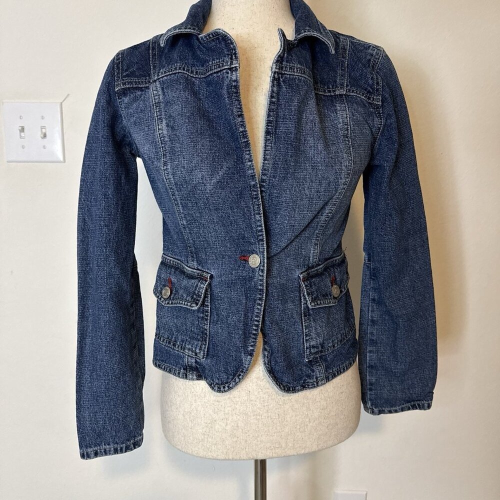 Vintage Y2K Paris Blues Blue Denim Jean Jacket Women’s Small Cropped 90s 2000s